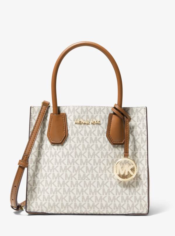 Damske Prenosná Taška Michael Kors Mercer Medium Logo and Leather Accordion Biele Žlté - Kabelky Michael Kors Levně | HSLAF-1268